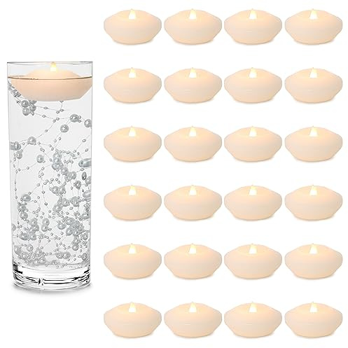 LARDUX 3 Inch Led Floating Candles - 24 PCS Flameless Water Activated Floating Tea Lights Fake Floating Tealight Battery Operated for Centerpieces Cylinder Vases Wedding Party Decorations