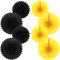 We Moment Zone Party Hanging Paper Fans Set, Black Yellow 40.6CM(16in) and 30.4CM(12in) Round Paper Fans Decoration for Birthday Wedding Graduation Events Accessories,Set of 8