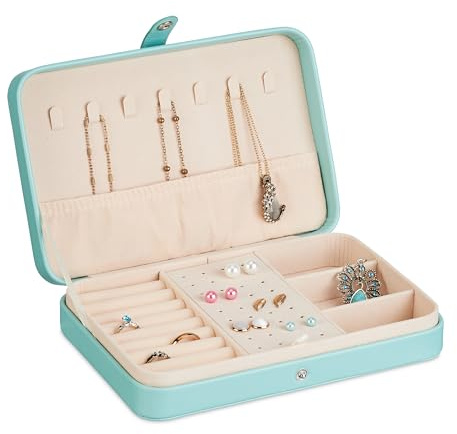 Relaxdays Valigetta Portagioie, Cofanetto Porta Gioielli Viaggio, Organizer Anelli e Collane, 4,5x21x14,5 cm, Turchese