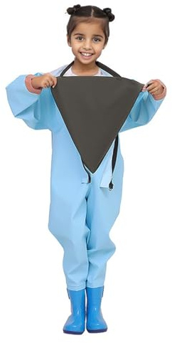Kids Chest Waders Youth Hooded Zipper Up Fishing Waders For Toddler Children Water Matching Mother (Blue, 14-15 Years)