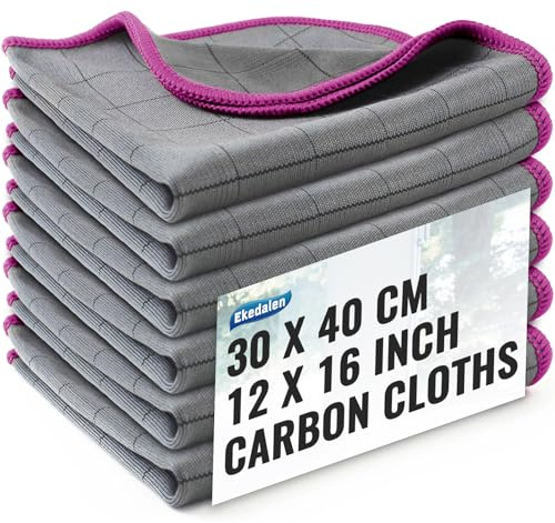 Ekedalen Chiffon Magique Microfibre Carbone 6X, 400GSM Serviette Sans Trace Polir, Lingette Essuie Verre Vitre Lunette Vaisselle Cuisine Menage Voiture, Torchon Nettoyage Réutilisable Lavable, Pourpre