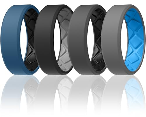 Egnaro Men's Silicone Ring, 7.5mm Wide Beveled Flexible Rubber Wedding Band