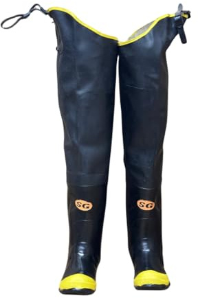 Seattle Glove BHW31ST Black Hip Wader Waterproof PVC Rubber Rain Boots with Steel Toe, Fabric Lined and Adjustable Straps- Protective Footwear (1 Pair)
