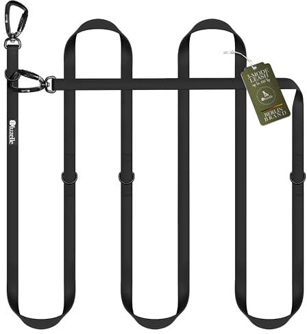BLUZELLE Correa Perro 3m Impermeable, Correa Doble Ajustable para 2 Perros Correa Manos Libres para Colgar con 2X Mosquetón Aluminio 360° Resistente, PVC Repelente de Suciedad y Agua, Color:Negro