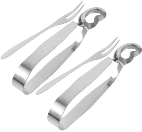 FUNNETOYU 4 Pezzi Set Forchetta E Pinza Per Lumache Lumache in Acciaio Inox Forchetta E Pinza Per Lumache Per La Casa, Ristorante, Utensili Da Cucina Per Servire Lumache E Di Mare