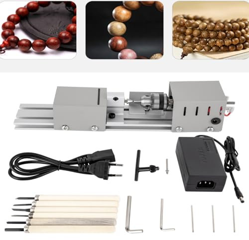 7 Stufen Mini Drehmaschine Drehbank Tischdrehbank Drechselbank für Holz 96W 12-24 V 4000-9000U/min Präzise Drehbank Feindrehmaschine Perlen Maschine