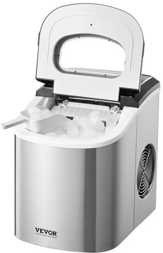 VEVOR Máquina para Hacer Hielo de Encimera 15 kg al Día Fabricador de Hielo Portátil Autolimpiante con Pala y Canasta para Hielo 2 Tamaños de Balas de Hielo para hogar, Cocina, Oficina, Bar, Fiesta