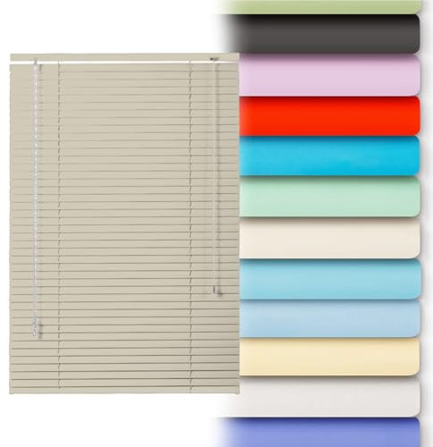 Generico Tende Veneziane in Alluminio, 120cm 115cm 60cm 70cm 80cm 100cm Veneziane da Interno Tende Veneziane in Alluminio Lamelle da 25mm Privacy Protezione Solare Persiane per Casa Ufficio(Cream)