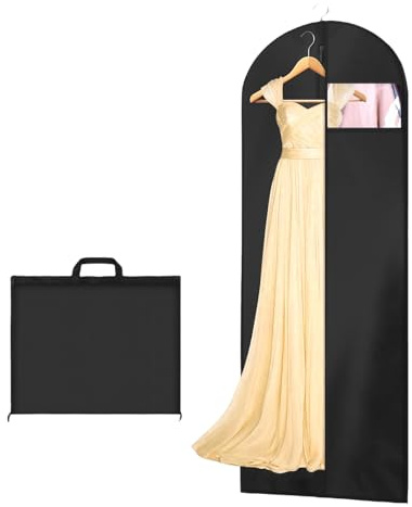 AMFUN 1 Piezas Fundas Ropa,180 x 60 cm Fundas Ropa Armario con Cremallera,Plegable Fundas de Ropa Negro con Ventana Visible,al agua y a la humedad,para Vestidos de Novia o Fiesta Negro