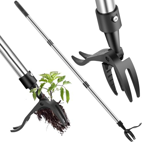 Weed Puller Tool, Lightweight, 4-Claw Stand Up Weeder tool with Adjustable Handle for Remove Weeds Without Bending, Pulling or Kneeling, Easily Remove Dandelions, Thistles, Plantain, Crabgrass, Etc.