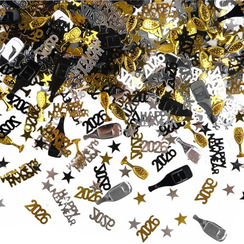 Konfetti guld svart, 1 000 stycken Happy New Year 2026 dekoration, bordsdekoration, festdekoration, nyår partypresenter dekorationer