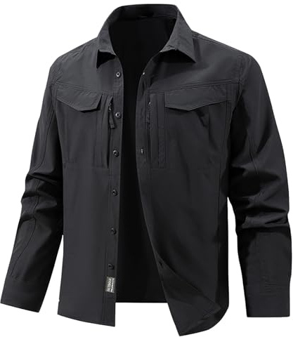 Camisa táctica para hombre de manga larga con bolsillo en el pecho, camisa funcional transpirable, camisa de safari, camisa de trabajo para exteriores, camisa de trabajo, camisas militares, protección