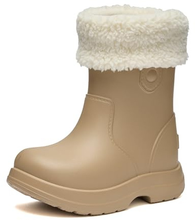Ladeheid x Camminare Botas de Agua Niña y Niño para Invierno – Zapatos de Lluvia Térmicos con Forro Extraíble, Calzado Infantil Impermeable, Bota de Goma para Niños LA-CA-19 (Camel, 34/35 EU)