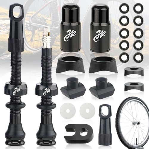 SoundZero 2 Piezas Black Válvula para Tubeless, Vástago de Válvula Tubeless Presta, Válvula Tubeless MTB Universal Vástago, Válvula para Tubeless, con Herramienta de extracción de válvulas (50mm)