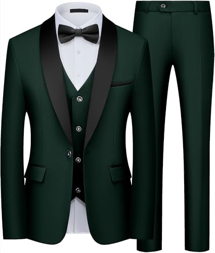 Men's Suit 3 Piece Slim Fit Tuxedo One Button Blazer Jacket Vest & Trousers