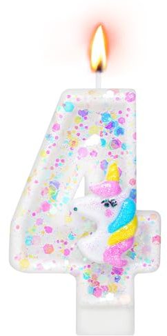 Alaoo Födelsedag ljus nummer 4, ljus enhörning paljetter siffrorljus nummer 4 tårta dekoration, för årsdag, födelsedag babyshower dekorationer fest, rosa