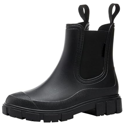 Botas de goma para mujer, acolchadas, botas de jardín para mujer, botas de equitación, medias altas, impermeables, antideslizantes, cómodas, para jardín, plataforma, color negro, talla 36-41 EU, B02