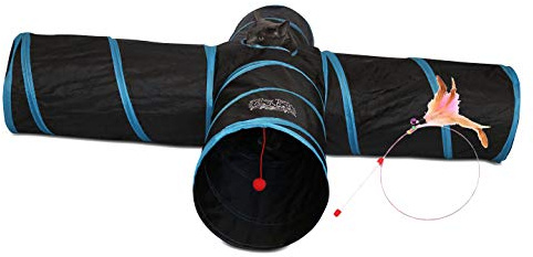Feline Ruff Premium 4 Way Cat Tunnel. Extra Large 12 Inch Diameter and Extra Long. A Big Collapsible Play Toy. Wide Pet Tunnel Tube for Rabbits, Kittens, Large Cats, and Dogs.