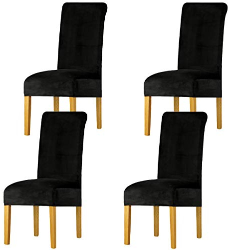 LANSHENG Dining Chair Covers Set of 4, Stretch High Back Chair Seat Protector Slipcovers, Washable Removable Kitchen Chair Covers for Dining Room (Black,Set of 4)