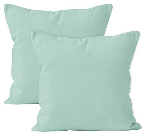 Encasa XO Baumwoll-Kissenbezüge, 2er-Set I 18x18 in (45x45 cm) - Minzgrün I kein Einsatz I einfach Kissenbezüge I Maschinenwaschbar | Nur Innen benutzen