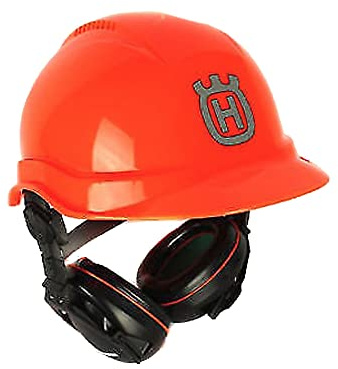 Husqvarna 592752701 Chainsaw Helmet with Metal Mesh Face Shield, Adjustable Ear Muffs for Hearing Protection, and Sun Peak, HDPE Forestry Helmet Shell, Orange