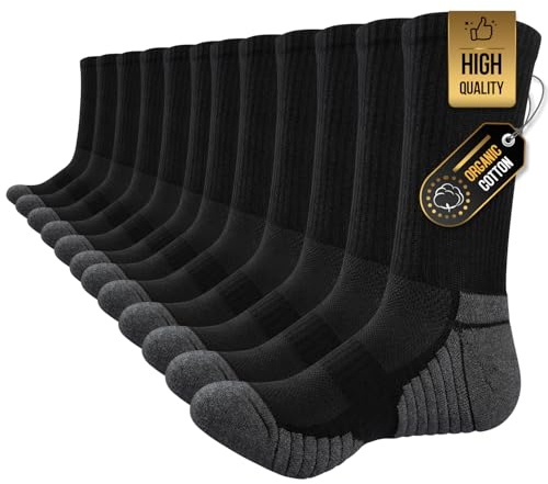 TANSTC Calzini Uomo Donna 47-50, Calze Trekking Sportivi Running Ciclismo Lavoro Tennis Basket Alpinismo Crossfit, Traspirante Cotone Calzini Unisex Adulto, Schiuma Impermeabile, Nero 6 Paia