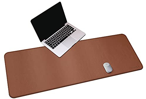 CENNBIE Leather Desk Mat,140 x 50cm Extra Large Desk Pad Blotter Protector, Extended Non-Slip Mouse Pad, Waterproof PU Leather Desk Mat on top of desks Large for Office and Home (Brown)