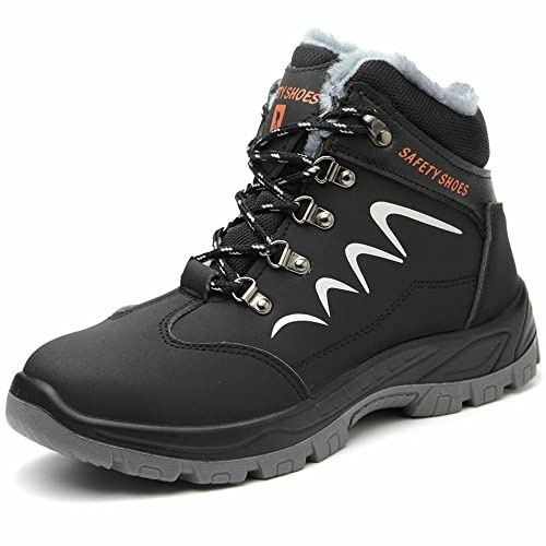 Scarpe Antinfortunistiche Uomo Invernali Impermeabili Scarpe da Lavoro Donna Leggere Comode Scarpe Sicurezza Calde Scarponi Antinfortunistiche con Punta in Acciaio Antiscivolo, Nero, EU 45