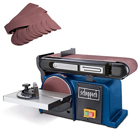 Scheppach Band-Tellerschleifer BTS900 mit 18 tlg. Schleifset | Schleifmaschine 370W | 230V | 2850 min-1 | Schleifteller Ø 150mm | inkl. 12x Schleifpapier / 6x Schleifband | Bandschleifer Schleifgerät
