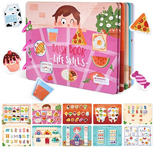 Astaron Jouets Montessori Livre occupé pour Les Tout-Petits Filles 2 3 4 5 6 Ans Jouets éducatifs préscolaires Cadeaux pour Enfants Autisme Jouets sensoriels Jouets de Voyage (Thème Life Skills)