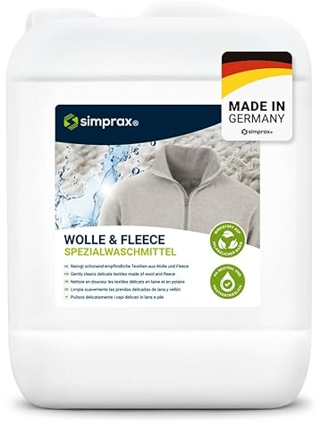 SIMPRAX® Wolle Waschmittel - Liquido Lavatrice Lana e Delicati Senza Profumo, Certificato GOTS & Biodegradabile Vegan Speciale per Cashmere Merino Angora Alpaca Shetland Lavaggio Mano & Lavatrice, 5 L