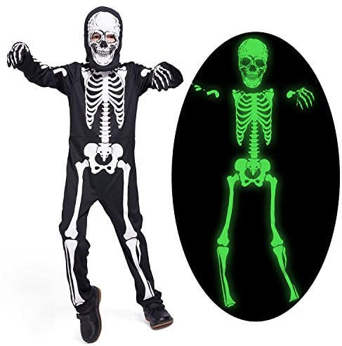 Sincere Party Barn skelett kostym glöd i mörkret skelett Halloween skelett kostymer för pojkar och flickor