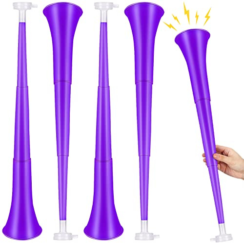 Outus Vuvuzela, 4 corni pieghevoli da stadio, 61 cm, in plastica, per eventi sportivi, giochi di laurea, scuola, sport, feste, accessori (viola)