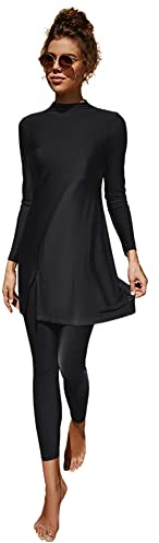 ABEWIP Muslim Swimsuits for Women Burkini Bathing Suits Full Body Modest Swimwear Islamic Swimming Suit Black Style 2 XL