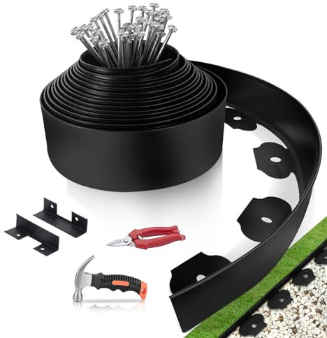 Flexible Garden Edging Border 10m - Landscape Edging Border 10cm High with 30PCS Metal Stakes, 2PCS Connectors,1PC Hammer and Edging Pruning Shear, Lawn Edging for Flower Bed, Lawn, Garden