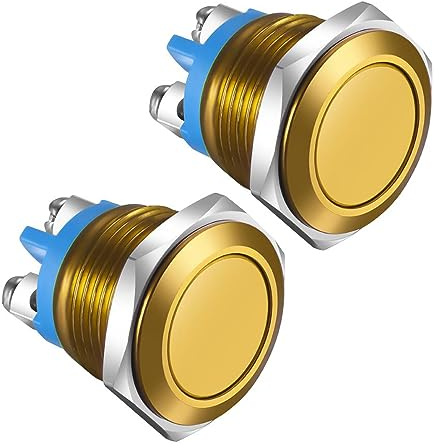 Gebildet 2 pezzi 16mm Interruttore a Pulsante Momentaneo IP65 3A/12V 24V 36 DC 110V 250VAC 1NO SPST Terminale a Vite Impermeabile con Guscio in Lega di Alluminio (Conchiglia Dorata)