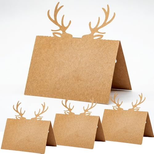 60Pcs Kraft Place Card Name Card Table Dinner Seat Snowman Reindeer | Pattern Number Card Greeting Writable Printable Foldable Wedding Party Birthday Easter Christmas Decoration