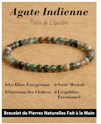 Landorilo Bracciale di Pietre Naturali Rotonde da 4 mm, Braccialetti Yoga Elastico per Uomo e Donne, Bracciali Portafortuna con Perline di Ricambio, Regali di Gioielli(R Agata Indiana)