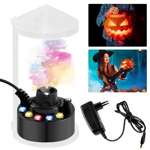 BYZESTY Nébuliseur à Ultrasons, 12 LED Brumisateur Ultrason, Mini Machine à Fumée d'Halloween, Mist Maker avec Protection Anti-éclaboussures Amovible pour Intérieur ou Extérieur, Halloween