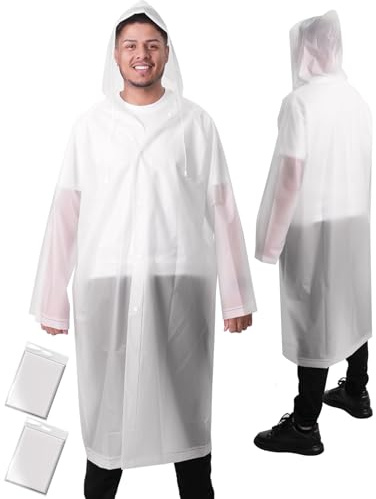 ANYOO Regenponcho Wasserdicht 2 Stück Lang Regenmantel mit Ärmeln für Herren & Damen, Leicht Regencape für Wandern, Camping, Fahrrad, Festival, Wiederverwendbar, Weiß, Einheitsgröße