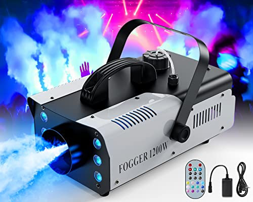 Máquina de Humo Discoteca, 1200W 6 RGB 3 en 1 LED Maquina Humo Portátil con Control Remoto Inalámbrico para Fiesta, Halloween, Navidad, Boda, DJ, Bar, Club, Escenario de Efectos