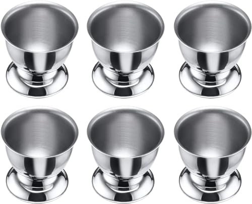 Lot de 6 coquetiers en acier inoxydable avec pied, empilables, argentés