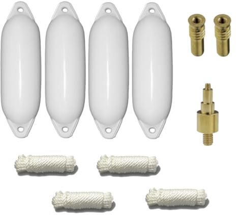 12skipper Lot de 4 pare-bateaux avec 4 Majoni Star 35 Fender, 4 cordes, 2 valves de rechange, 1 adaptateur de valve - blanc, 62 x 21 cm