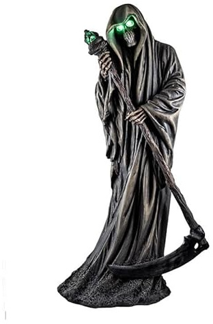 DRW Santa Muerte Figurine with Scythe and Illuminated Eyes of Hand-Painted Resin 68 cm, Muti-Colour, Medidas: 30x35x68 cm