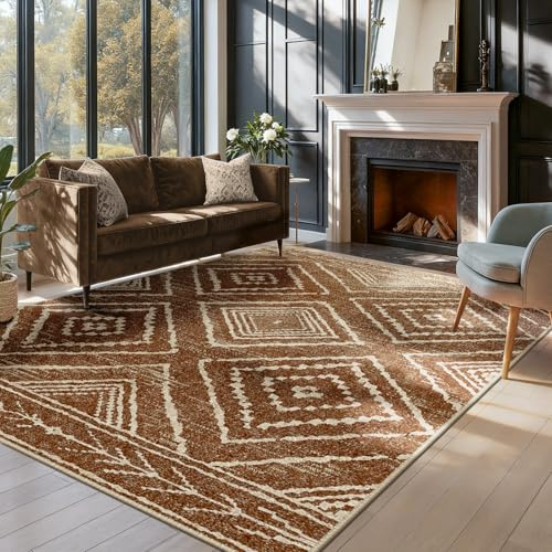 DEFYNEE Tappeto da soggiorno 120x180 cm, lavabile, pelo corto, antiscivolo, facile da pulire, vintage e boho