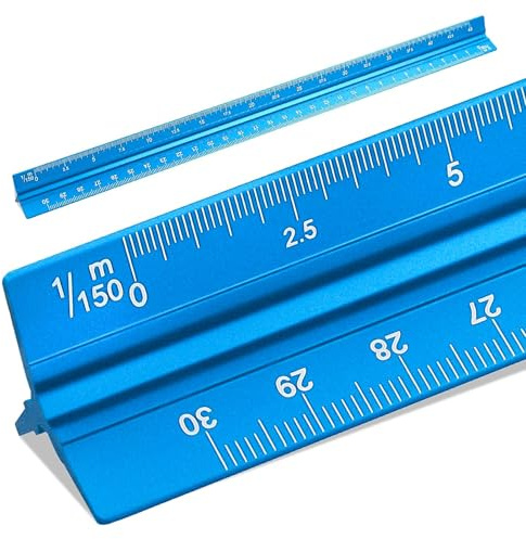 30 cm precisionsstegmätare, aluminium triangel för arkitekter och ingenjörer, med skala 1:20, 1:25, 1:50, 1:75, 1:100 och 1:125, professionell och robust.