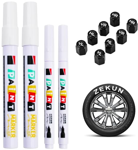 ZEKUN 4 Piezas Rotulador Permanente Blanco Marcador para Neumáticos Blanco Rotulador Ruedas Reparador Laca Blanca para Pinturas Rupestres,Piedra,Cerámica,Vidrio,Madera, Neumáticos