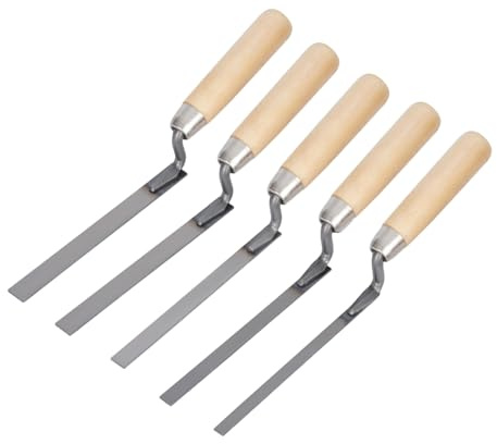 Luckwaii 5 Pcs Pointing Trowel Set 6 8 10 12 14 mm Stainless Steel Finger Trowel Stiff Tuck Repointing Tool with Wooden Handle for DIY & Bricklayer Brickwork Repointing & Gap Filling Tools