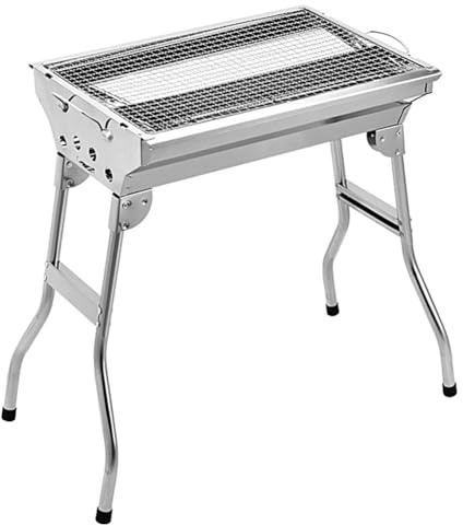 FASDRESS Portable Barbecue Grill Stainless Steel Camping Stove with Stand Multi-Function Foldable Charcoal Grill with Storage Basket for Outdoor Camping Picnic