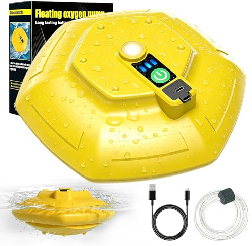 Fish Tank Air Pump Bubbler, Floating Rechargeable Bait Bucket Aerator 2026 - IPX7 Waterproof with Type-C Charging, Portable Ultra-Quiet Live Bait Bubbler for Live Minnows/Fish Tank/Outdoor Fishing
